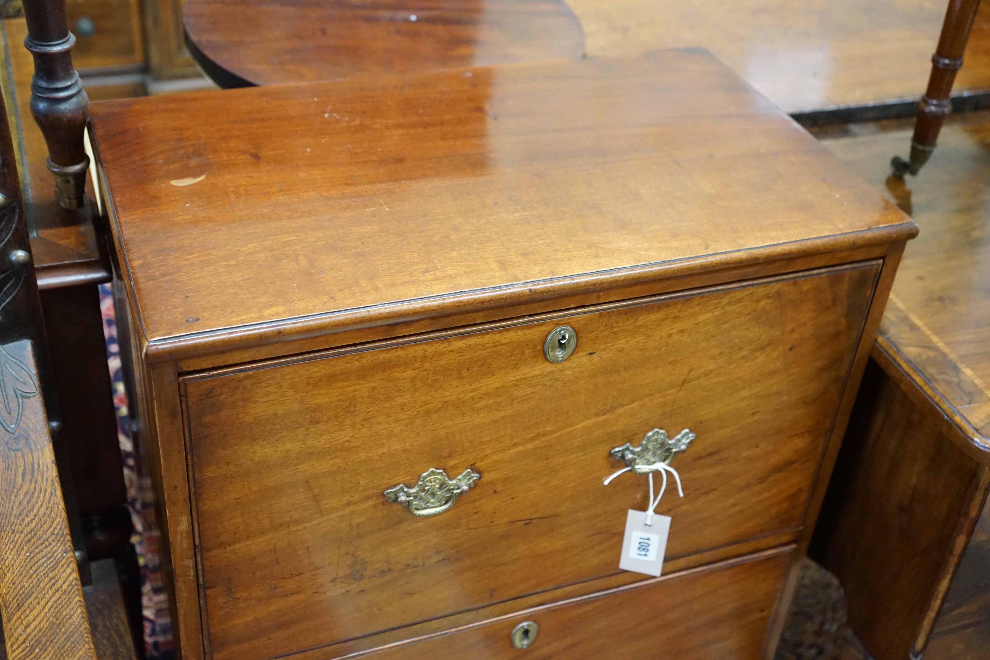 A 19th century mahogany two drawer chest, width 58cm, depth 34cm, height 83cm